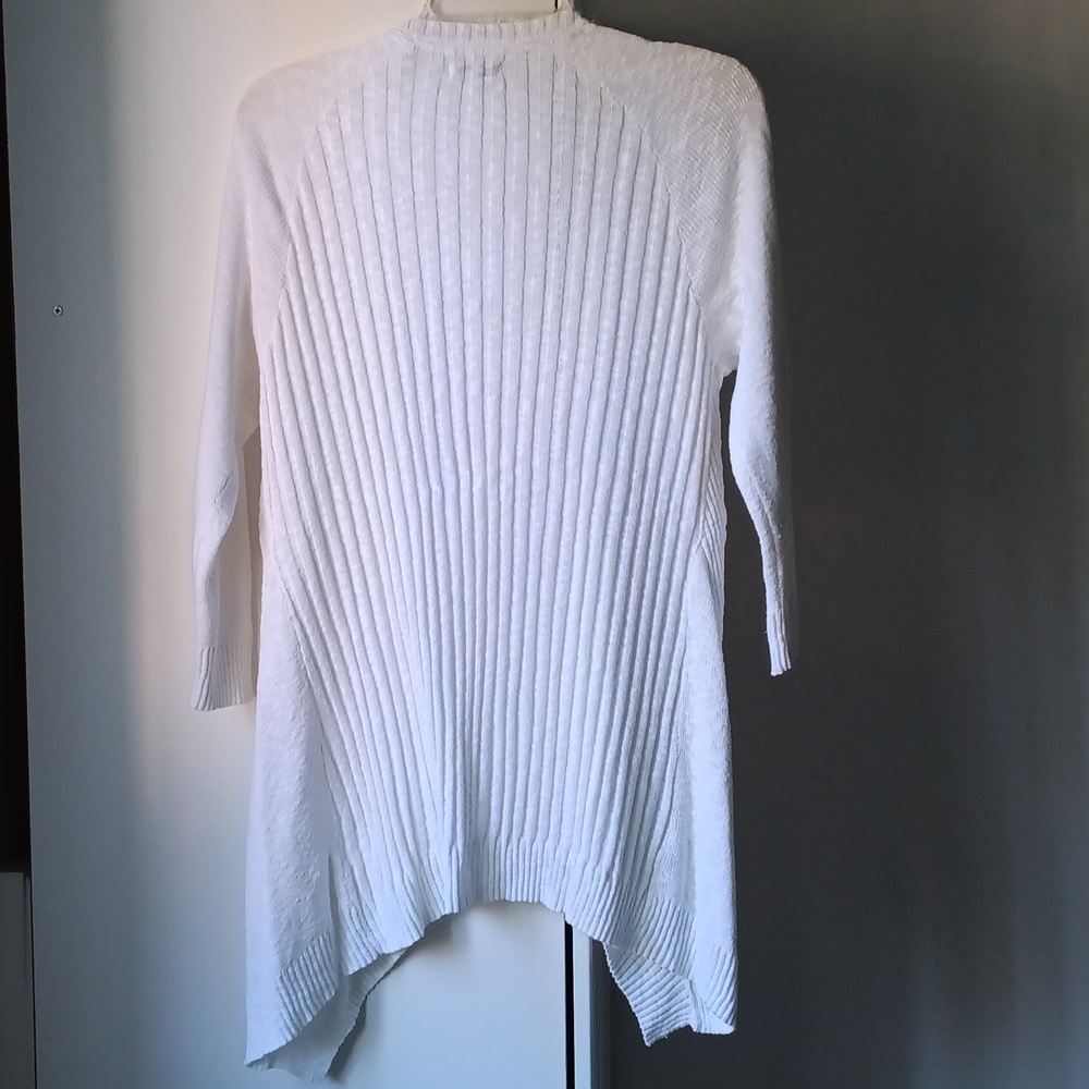 White Ribbed Sweater with Cascading Front - Picture 2 of 2